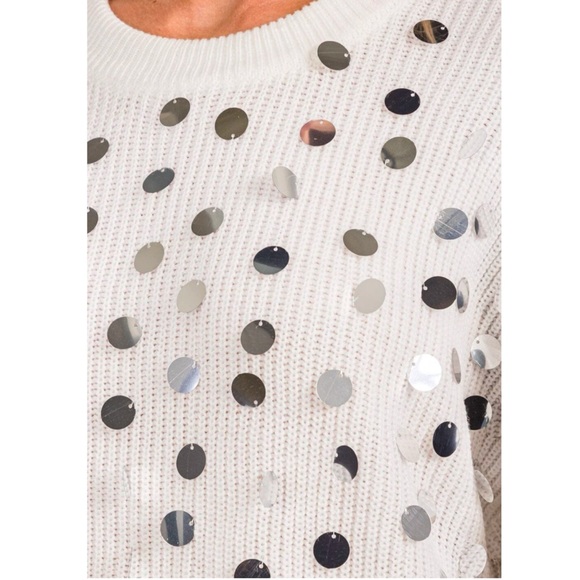 PEACH LOVE CALIFORNIA White shaker knit silver accent sweater S M L - Picture 9 of 10